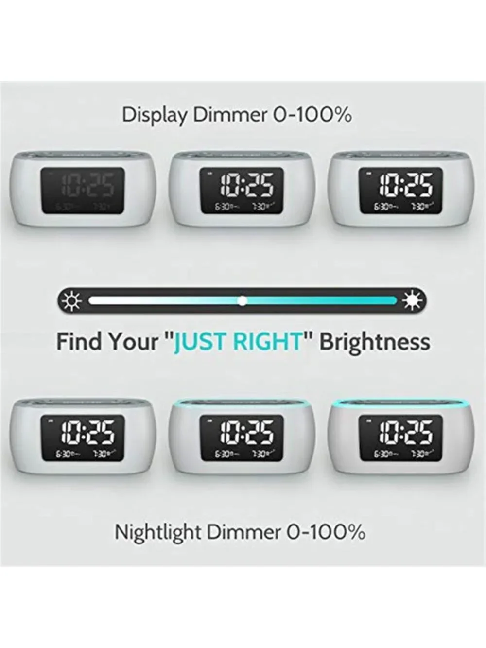 LED Alarm Clock FM Radio Night Light Dual Alarm Dimmer Bedroom Clock White